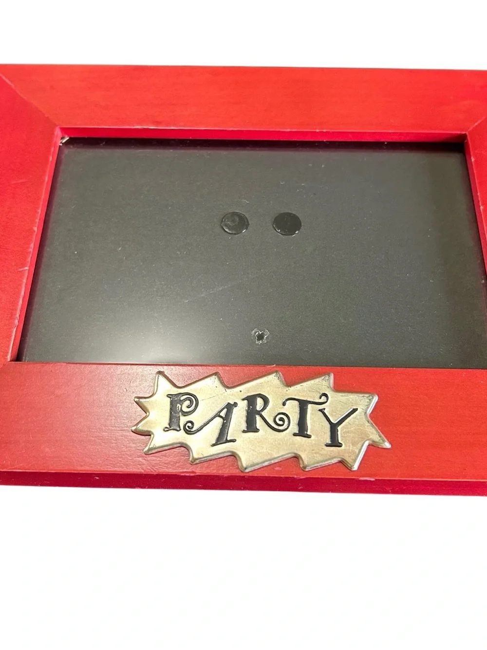 Vintage 1998 Red Wooden Photo Picture Frame By Rare Woods Silver “Party” Emblem